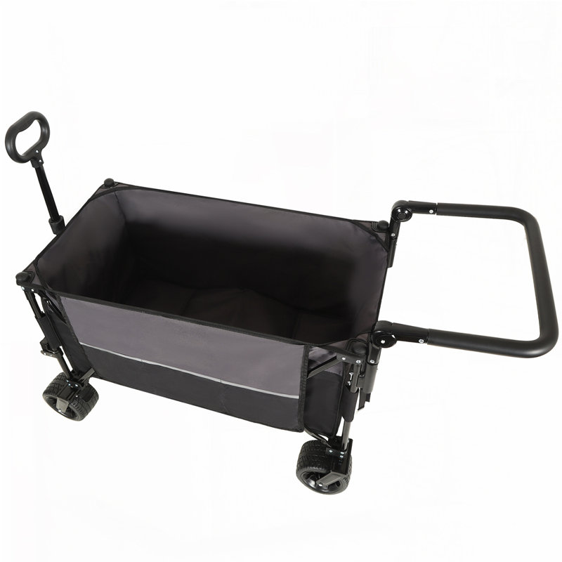 Push-Pull Folding Wagon Cart with Rotating Handle, Black+ Gray