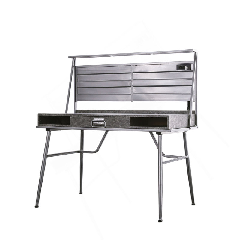 Bureau d'ordinateur moderne moderne avec port USB, un tiroir et deux tablettes avec pieds en métal