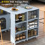 Modern Kitchen Storage Island With Extended Table, Led , Power Outlet & Elegant Fluted Glass Doors, Grey Adjustable Lights Connection-2133027557