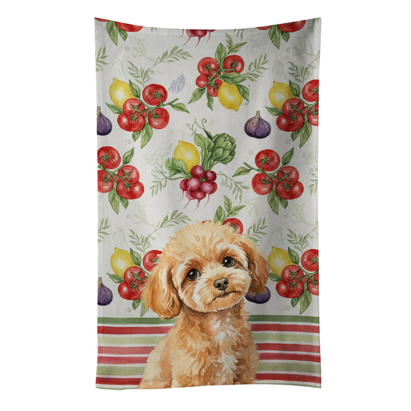 Toy Apricot Poodle Vegetables Kitchen Towel, Toy Apricot Poodle