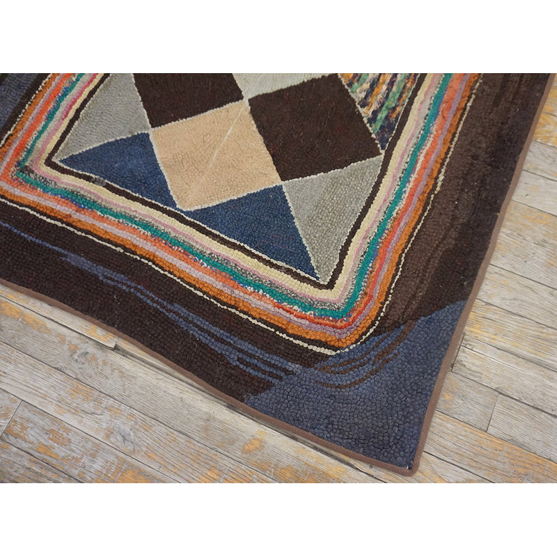 American Hooked Wool Small Scatter Size 1920s Antique Rug