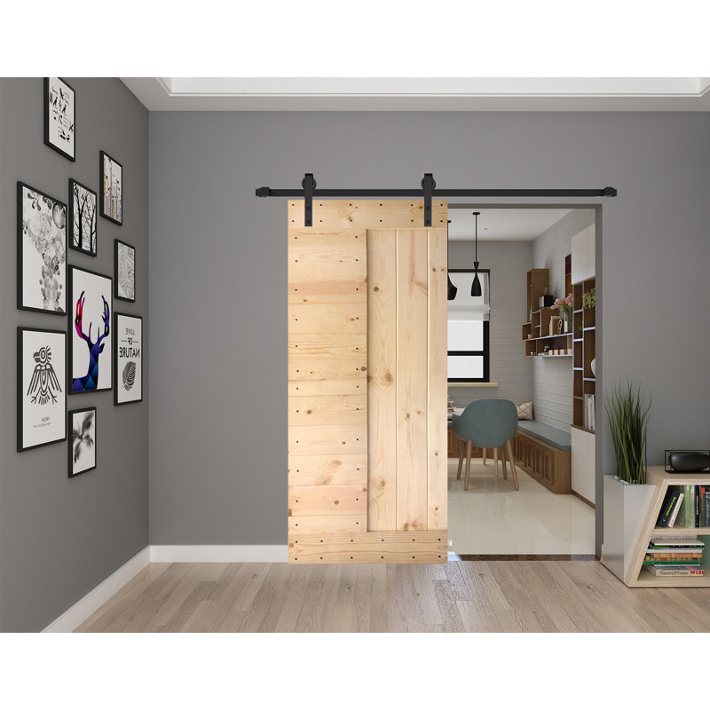 Porte de grange en bois peint à panneaux L Series sans trousse de quincaillerie d'installation, Sans finition, 36 po x 84 po