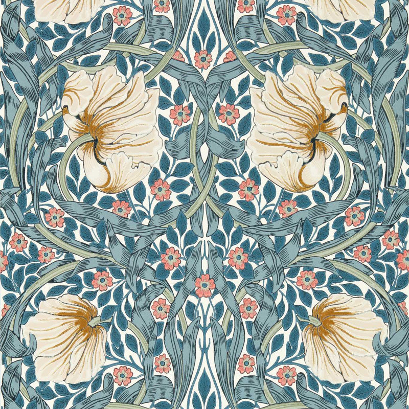 3' L x 2' W Wallpaper Roll, Woad/Coral