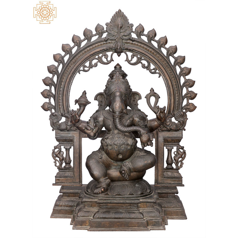 Statue de Bhakawan Ganesha avec grande arche - Panchaloha fait à la main, cire perdue Madhuchista Vidhana, art traditionnel de Swamimalai, décoration spirituelle 19 po