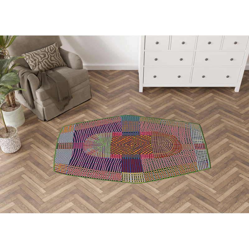Tapis décoratif multicolore à motif géométrique hexagonal, Rectangle 5 pi 1,02 po x 7 pi 6,55 po