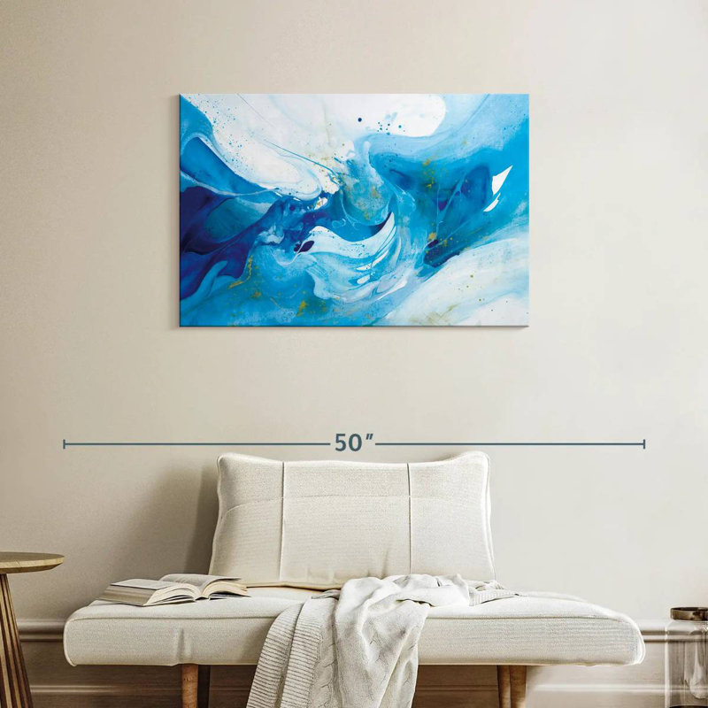 Crashing Blue Waves - abstrait, H 24 po x l 36 po