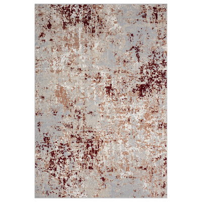 Rust/Gray Industrial Distressed Abstract Machine Washable Rug