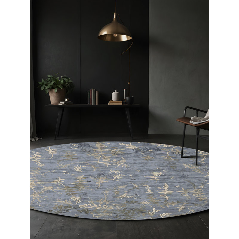 Machine Washable Gray Area Rug, Round 5'