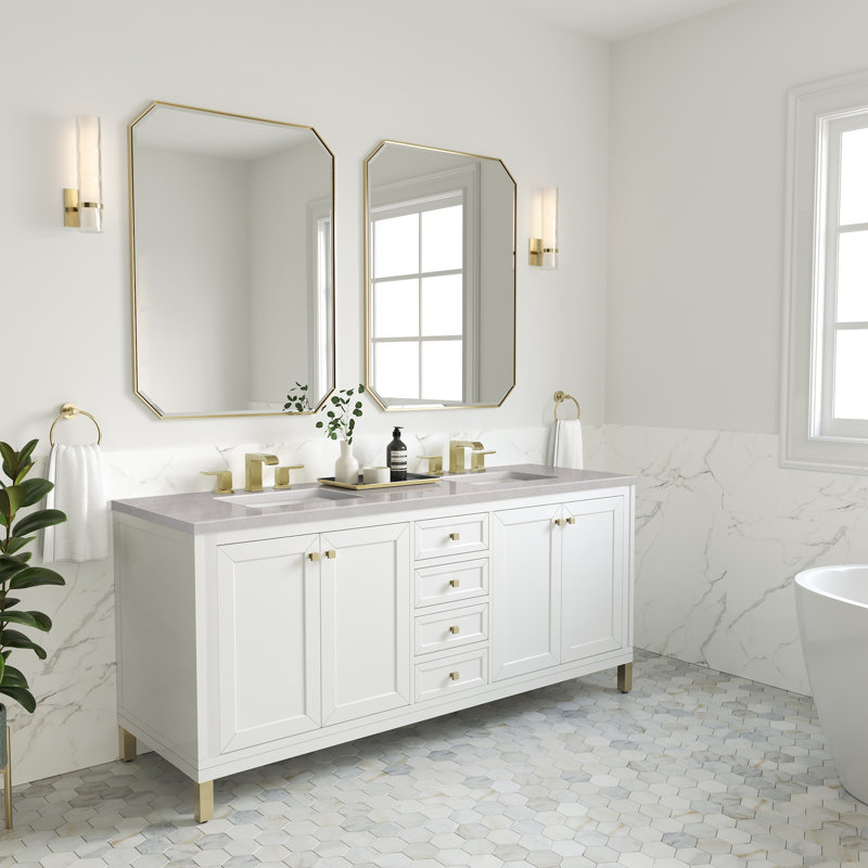Chicago 72'' W Double Vanity, Glossy White, Parisien Bleu, 8" Widespread