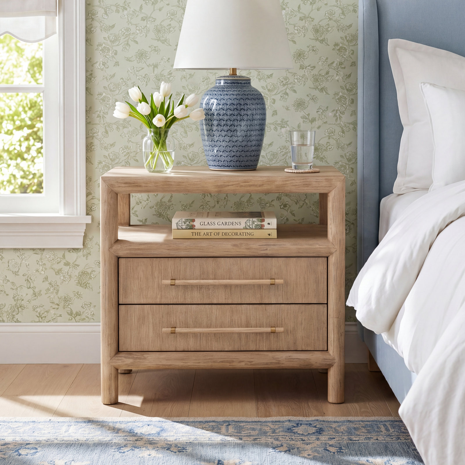 Colleen 2-Drawer Acacia Nightstand, Natural