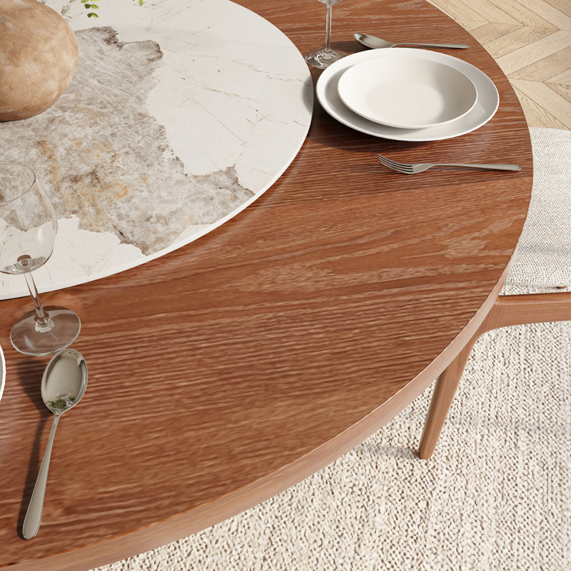 Table de salle à manger ronde en bois massif de style Mid-Century avec paresseux amovible en pierre Susan Jaivyn, Pandora