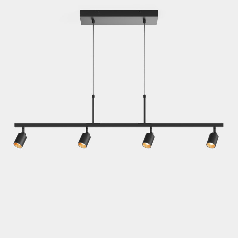 Shura Black 4-Light Track Light Pendant With Rotatable Heads, Integrated LED, Adjustable Height, 3000K 1960 Lmn, Matte Black