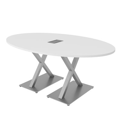 Table de conférence ovale avec base en X et bloc d'alimentation