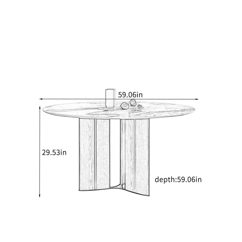Table durable avec plateau en dalle et pieds en bois massif., H 29,53 po x L 59,06 po x l 59,06 po