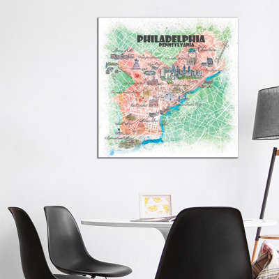 Philadelphia Pennsylvania USA Illustrated Map by Markus & Martina Bleichner - Painting on Canvas