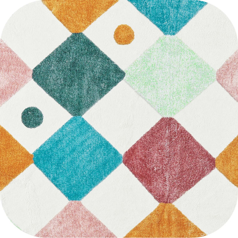 Colorful Diamond for Kids Washable Non-slip Rug Confetti on Cream, Corner 6' x 6', Argyle Confetti