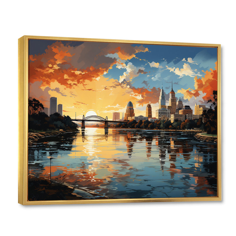 «City Austin Popart III», reproduction sur toile, Cadre flottant doré, H 16 po x l 32 po x P 1 po