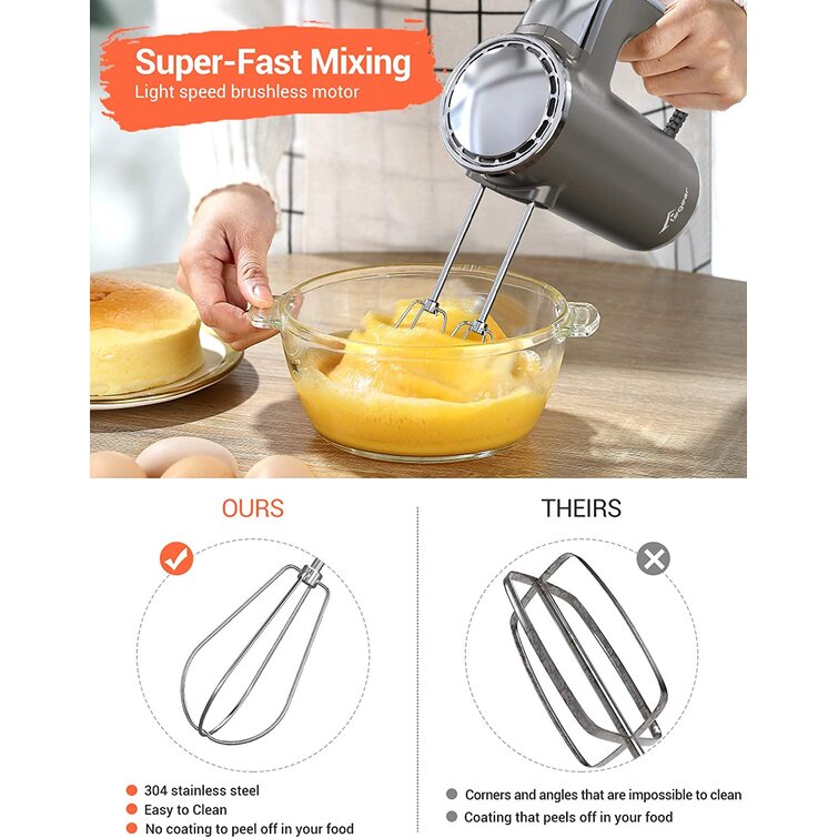  J-Jati Cake Mixer Hand Mixer Electric Cake Beater 5 Speed Powerful  Handheld Mixer Food, with Turbo and Easy Eject Button, Beaters and Dough  Hooks included Whipping Batter (White): Home & Kitchen