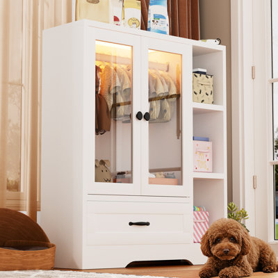 39.4" Tall Pet Clothing Armoire with RGB LED Lights & Open Shelves