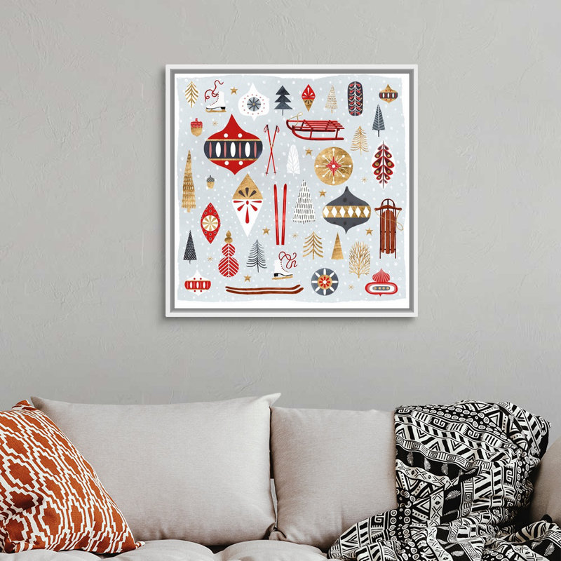 Reproduction d’art sur toile, "Christmas chalet IV" par Victoria Borges, 32" H x 32" W x 1.75" D, Cadre blanc