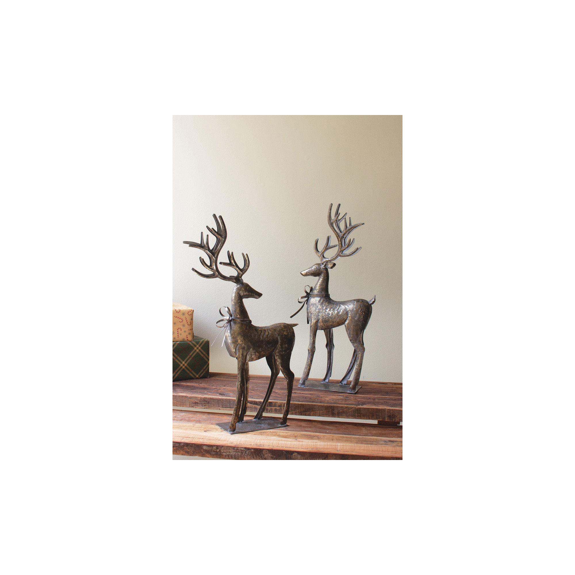 SET OF TWO RUSTIC METAL REINDEER