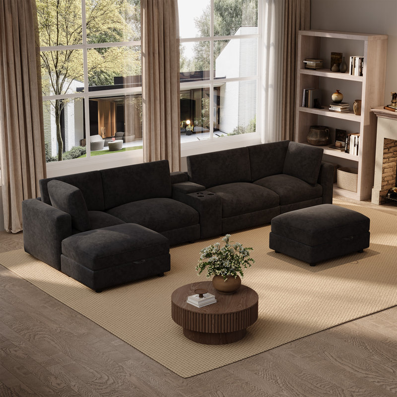 6 Piece Modular U - Shaped Sectional Sofa 163'' Oversized Couch With Storage Ottoman And Console