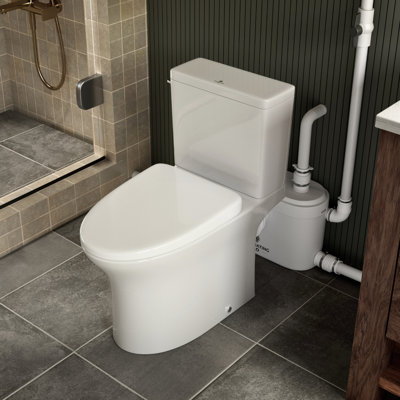 MaceratingFlo 750W Macerating Toilet System with Chair-Height Bowl, Two-Piece Upflush Toilet for Basement, 4 Inlets