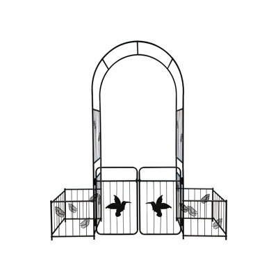L'arche de jardin en métal avec portes en noir, offre un support solide pour les plantes grimpantes comme la gloire du matin, la rose et les vignes de lierre.