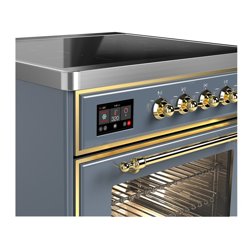 ILVE Majestic III Series 30 in. Induction Range with 4 Induction Elements (Glass Door), Blue Gray, Brass