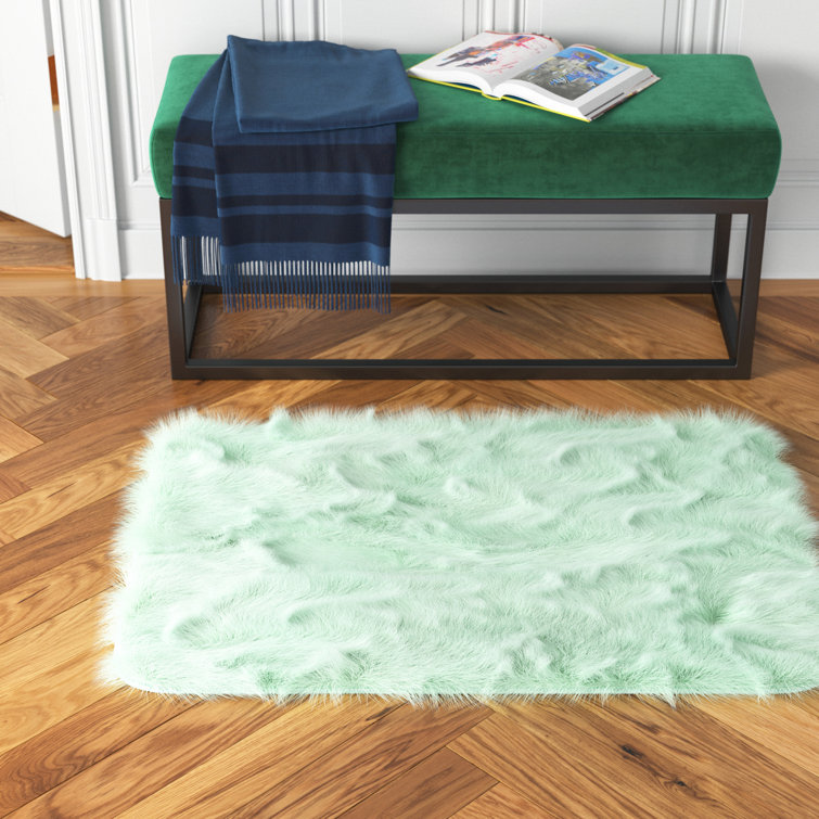 Diller Mint Faux Fur Machine Washable Shag Fluffy Area Rug
