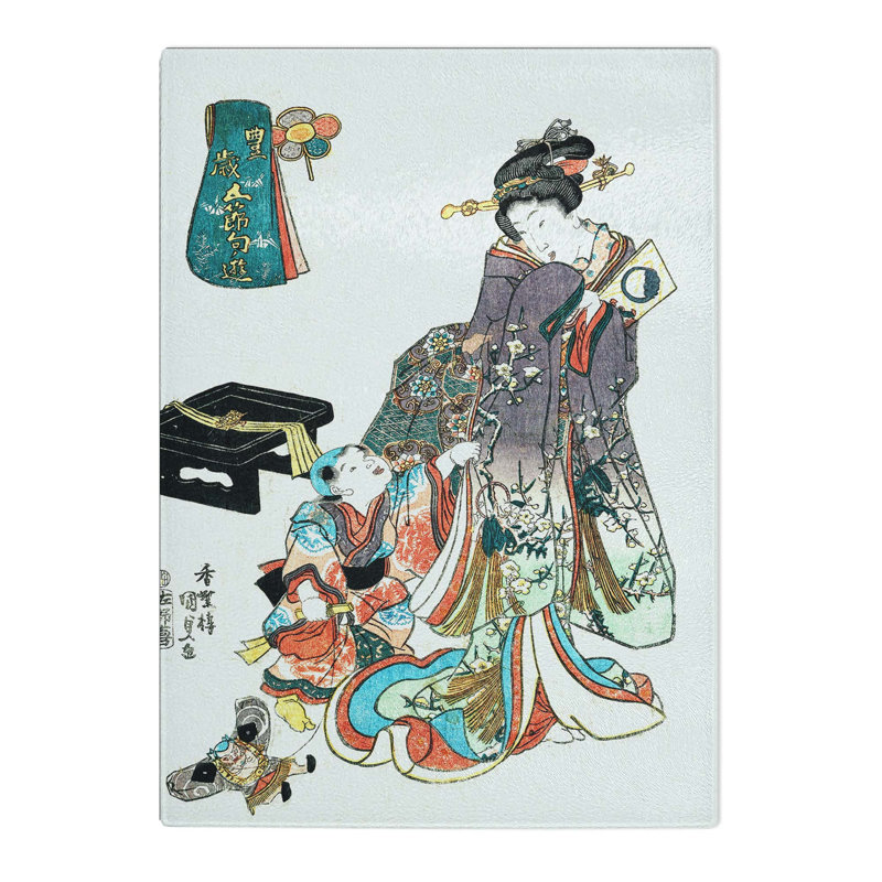 Tempered Glass Mother with Child by Utagawa Toyokuni Chopping Board, 20 cm x 28.5 cm