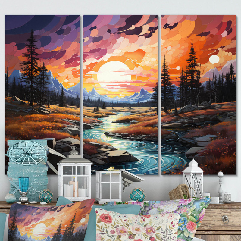 Aurore boréale, impression symphonique I sur toile, 3 pièces, H 40 po x l 60 po x P 1 po, Toile tendue