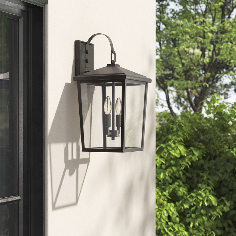 Powder Coated Bronze 18" Outdoor Wall Lantern with Glass Panels