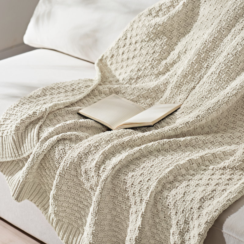 Jeté en tricot de chenille épais EVERGRACE, L 50 po x l 60 po, Bouleau