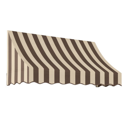 Awntech Nantucket Fixed Awning, 124.5"W x 31"H x 24"D, Brown/Tan Stripe
