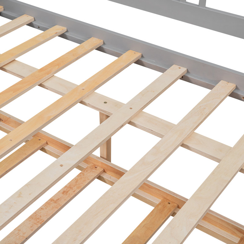 Lit de jour double en bois avec lit gigogne simple, gris, Gris