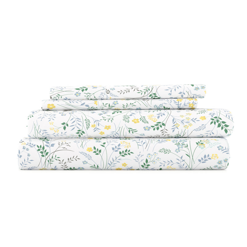 Tyler Wildflower Pattern Microfiber Sheet Set, King Sheet Set + Fitted Sheet + 2 Pillowcases