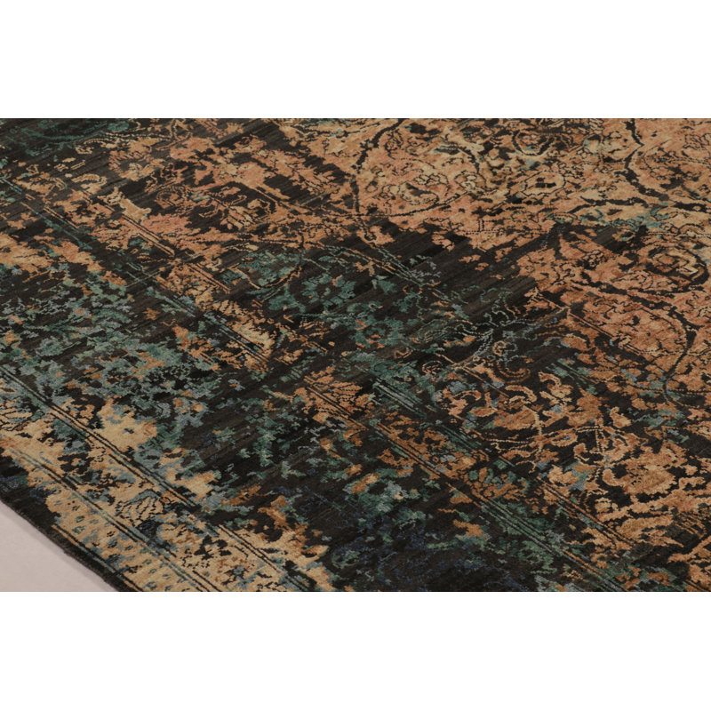 Rug & Kilim’S -Inspired Rug, Gold And Charcoal Abstract Florals