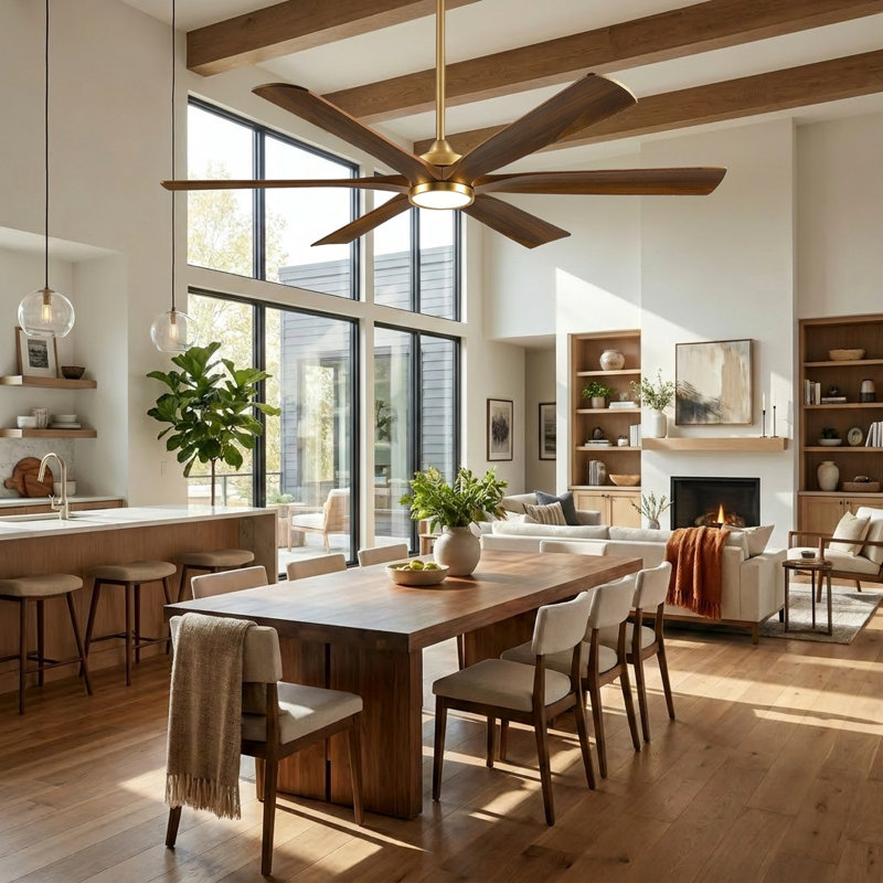 Ventilateur de plafond moderne avec télécommande, 6 pales en bois massif, moteur à courant continu silencieux, ventilateur de plafond extérieur pour patio couvert avec lumière