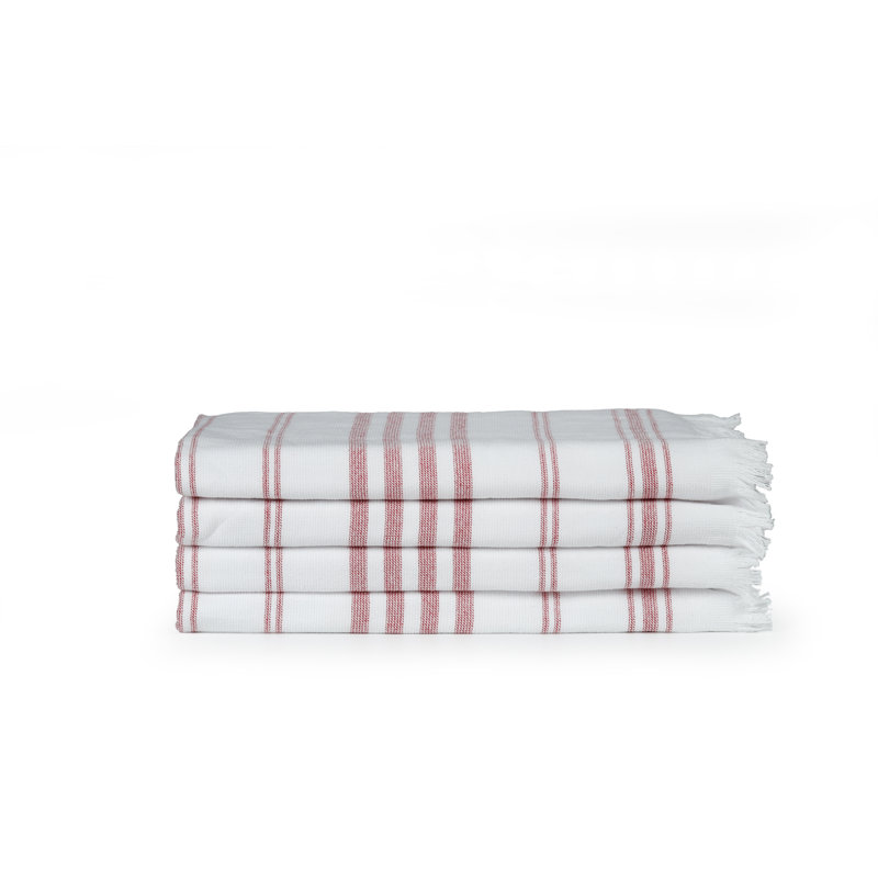 Ensemble de serviettes de cuisine 100% coton Hammam Collection, Rouge, Essuie-mains - paquet de 4