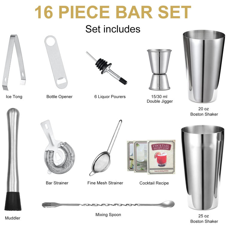 Cocktail Shaker Set, 16 Piece Bartender Kit, Cocktail Shaker, Stainless  Steel Ba