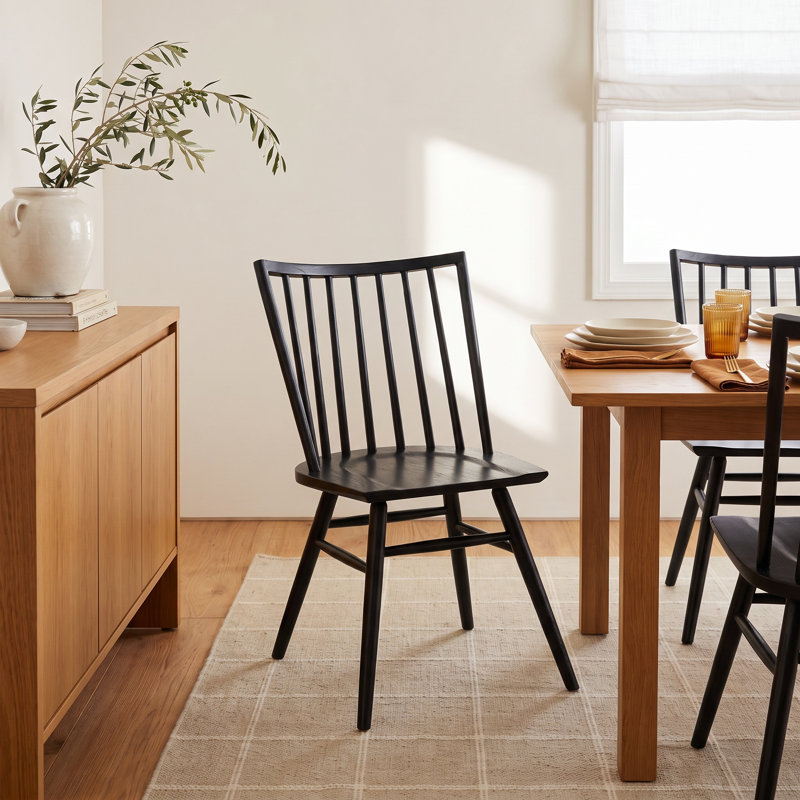 Shania Solid Wood Slat Back Dining Chair, Black