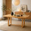 Table de salle à manger extensible en bois massif, table de cuisine rectangulaire de 60 à 84 pouces avec coins arrondis, rallonge amovible, garniture de rainure, base et coussins de pieds, coussin naturel et beige (table seulement)-131254527