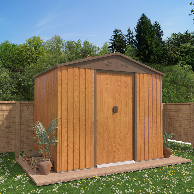 8 ft x 6 ft Brown Metal Lean-To Storage Shed