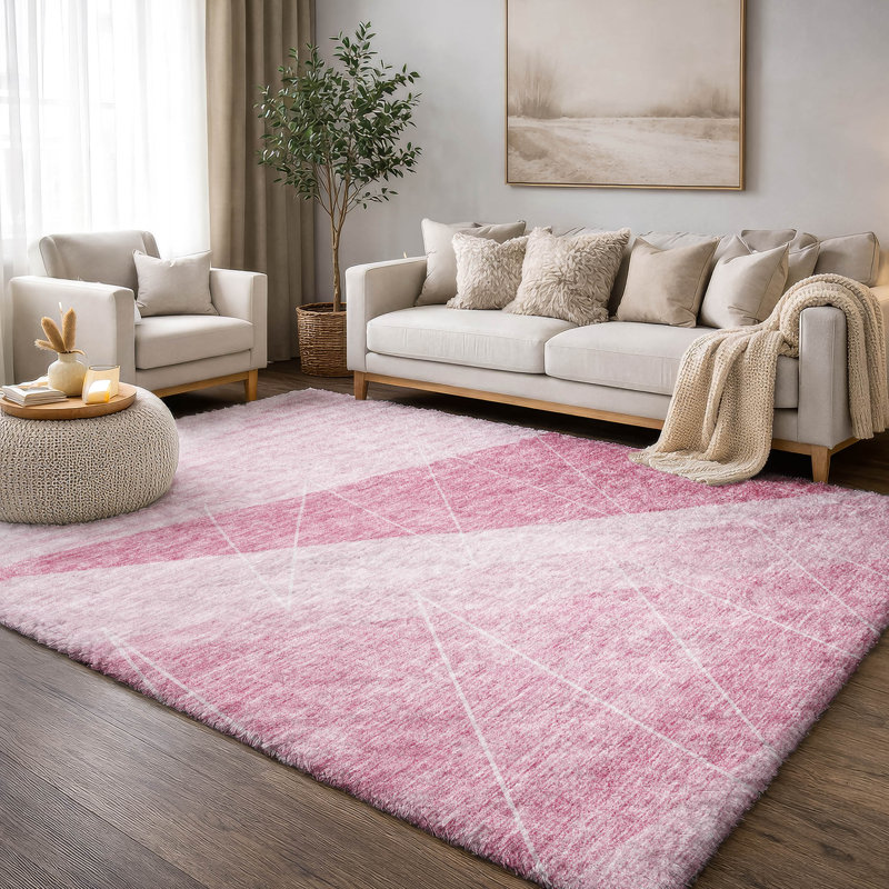 Tapis à poil long de qualité supérieure lavable à la machine ADS706, Rose, 10 pi x 14 pi