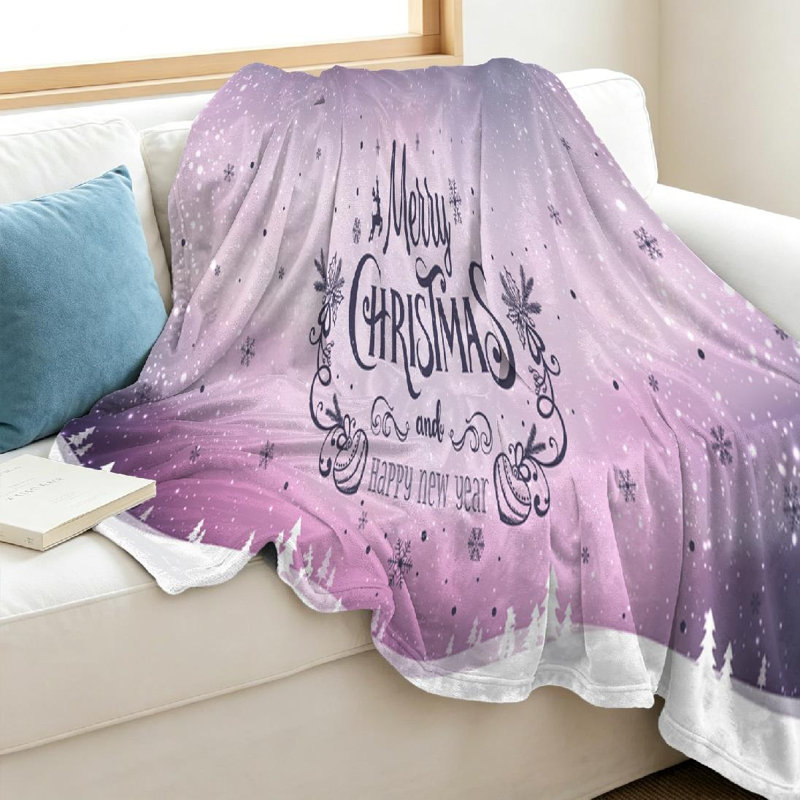 Jeté polaire bleu en flanelle ultra douce, imprimé Merry, Throw 40" x 50"