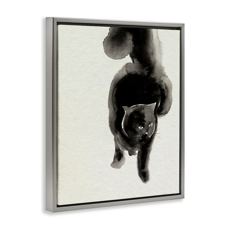  «Fierce Black Cat» par Melissa Wang, Cadre flottant gris lustré, H 31 po x l 25 po