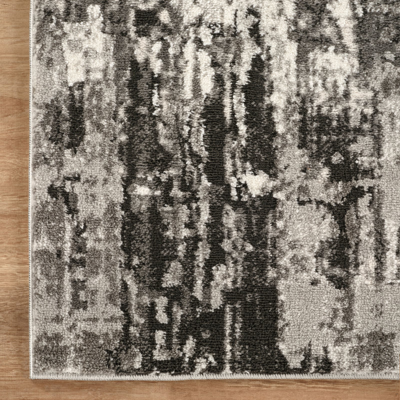 Andrew Gray & Ivory Abstract High-Low Modern Rug, 2'0" x 6'0", Gray/Ivory