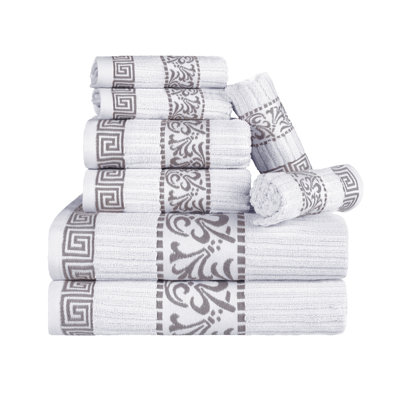 Ensemble de serviettes 8 pièces à bordure moyenne 100% coton à motif floral Athens