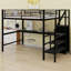 Lit mezzanine multifonctionnel en métal avec bureau, escalier de rangement, mini garde-robe et lumières DEL